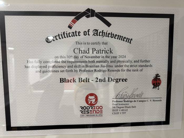 Black belt 2nd degree · November 30, 2024 · Promoted by Rodrigo Resende