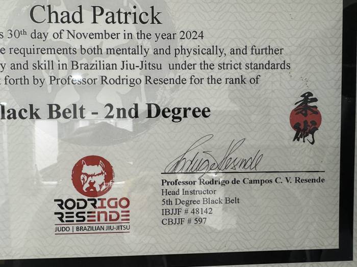 Black belt 2nd degree · November 30, 2024 · Promoted by Rodrigo Resende