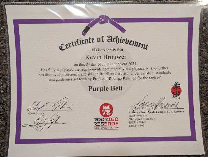Purple belt · June 8, 2024 · Promoted by Chad Degenhardt