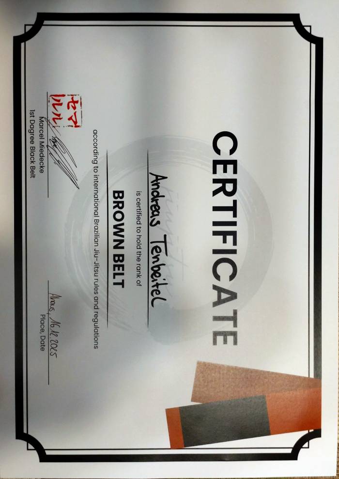 Brown belt · December 16, 2025 · Promoted by Marcel Miedecke