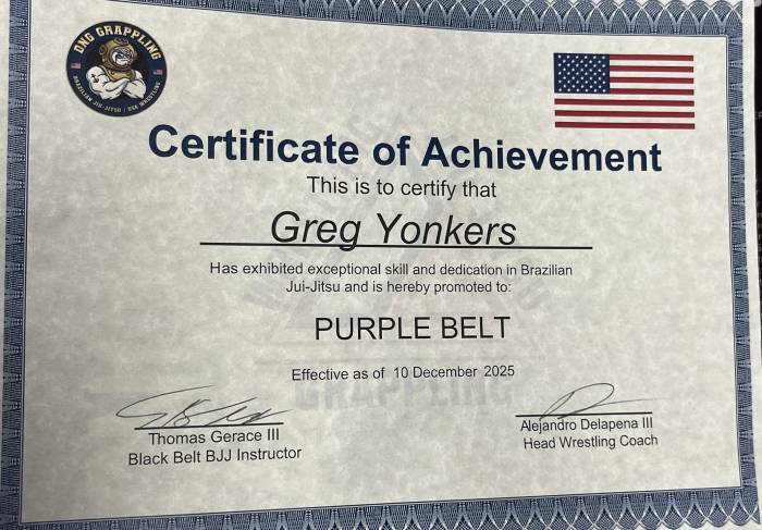 Purple belt · December 10, 2025 · Promoted by Thomas Gerace III