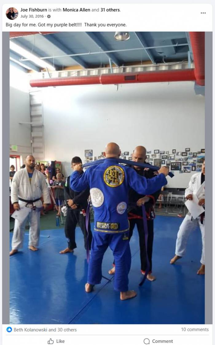 Purple belt · July 30, 2016 · Promoted by Chris Stolzman