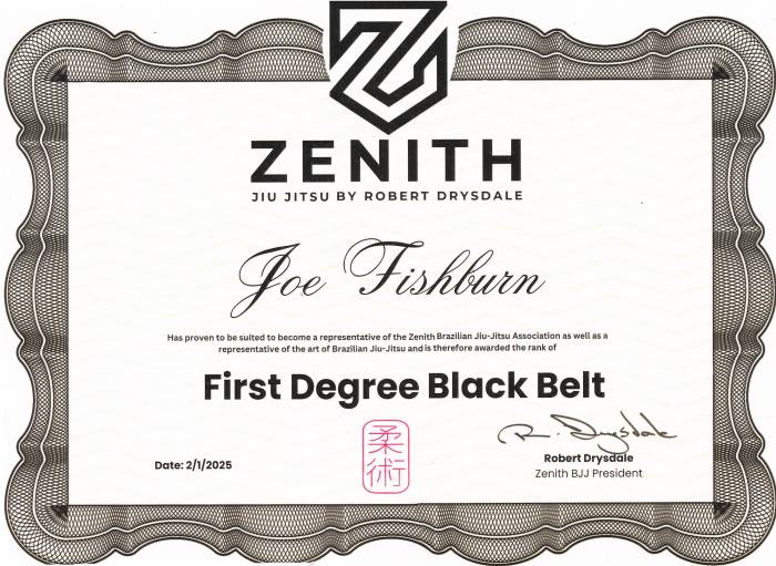 Black belt 1st degree · February 1, 2025 · Promoted by Robert Drysdale
