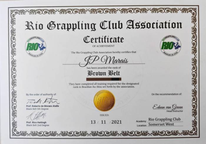 Brown belt · November 30, 2021 · Promoted by Roberto Atalla