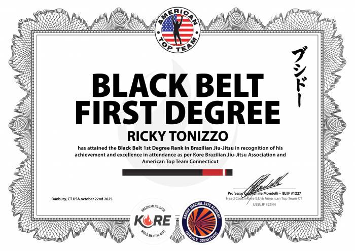 Black belt 1st degree · October 22, 2025 · Promoted by Luigi Mondelli
