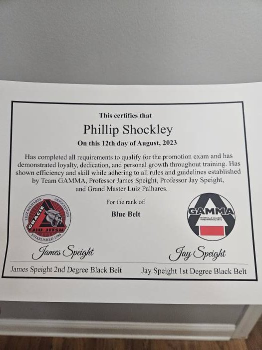 Blue belt · August 12, 2023 · Promoted by Jay Speight