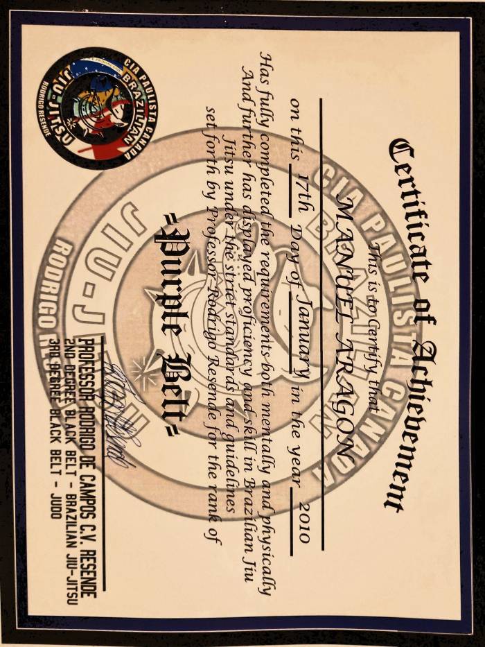 Purple belt · January 17, 2010 · Promoted by Rodrigo Resende