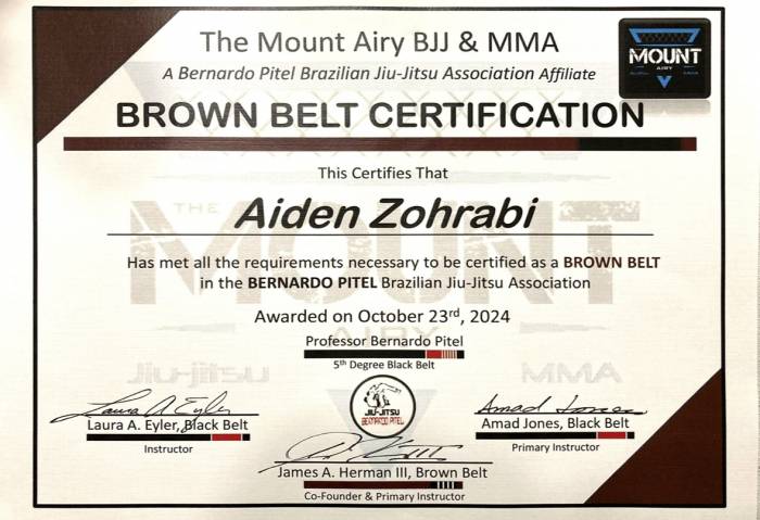 Brown belt · October 23, 2024 · Promoted by Amad Jones