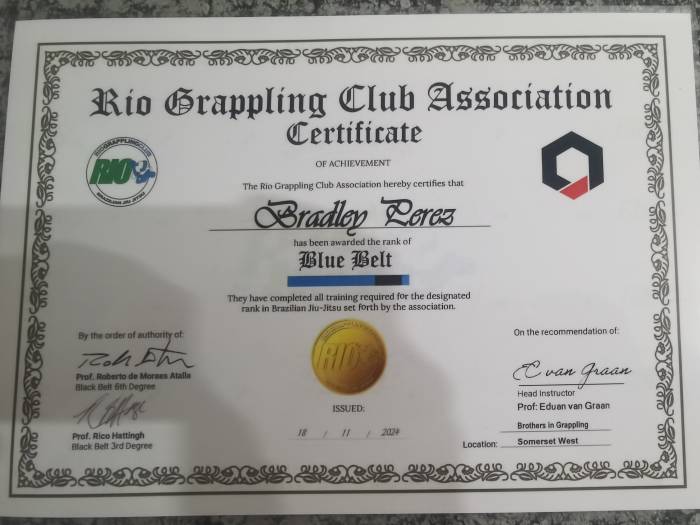 Blue belt · July 17, 2023 · Promoted by Eduan Van Graan