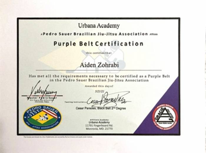 Purple belt · April 23, 2021 · Promoted by Cesar Paredes
