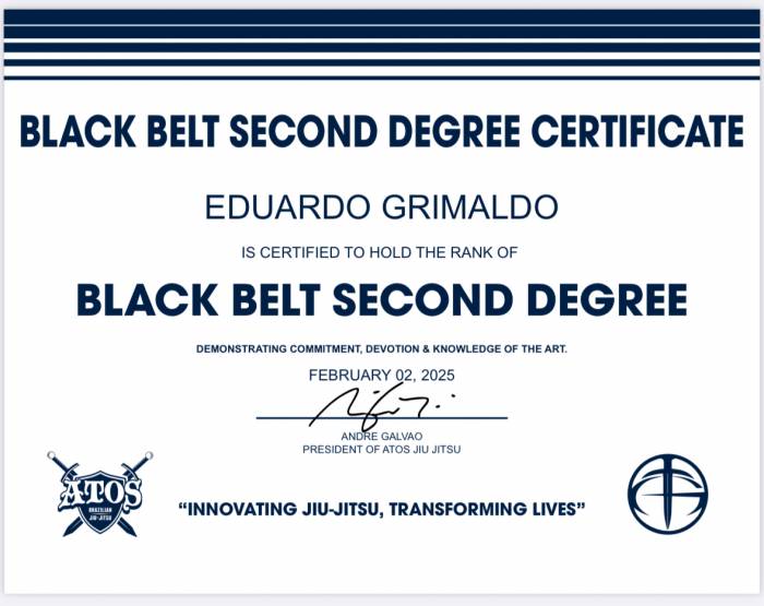 Black belt 2nd degree · February 2, 2025 · Promoted by Andre Galvao