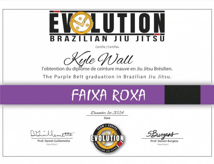Purple belt · December 1, 2024 · Promoted by Bernard Antle