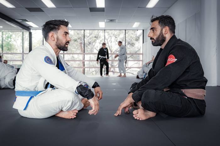 Discussing BJJ with my friend, Saba Karimian - a James Chen (a Liam Resnekov Black Belt) Black Belt (Equinox Martial Arts Sydney)