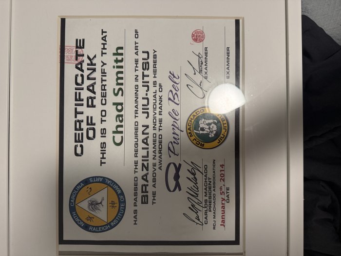 Purple belt · January 15, 2015 · Promoted by Chris Tricoli with Carios Machado Present