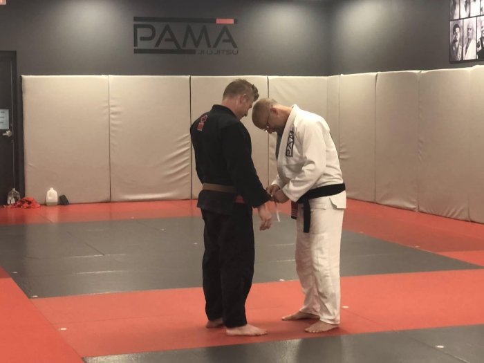 Brown belt · November 16, 2019 · Promoted by Geoff Balme in the Presence of Roberto Maia - Stripes awarded by Guy and Rob Pendergrass in the presence of Gustavo Machado at Pendergrass Academy of Martial Arts