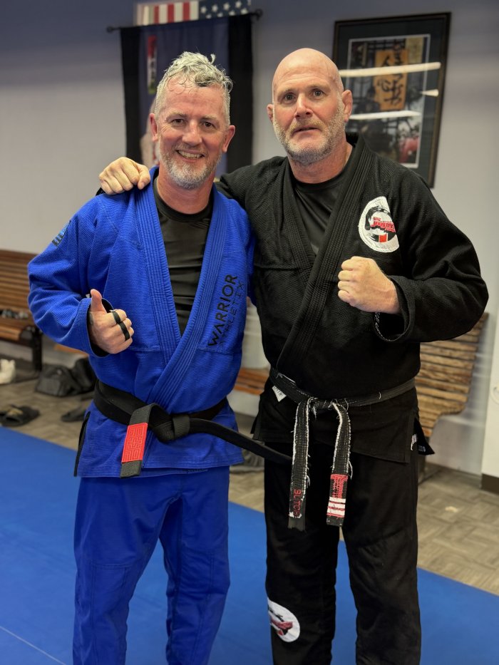 Professor Butch and I after getting smashed, I feel as stiff as the new Black belt!