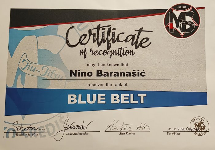 Blue belt · January 31, 2026 · Promoted by Luka Mošmondor
