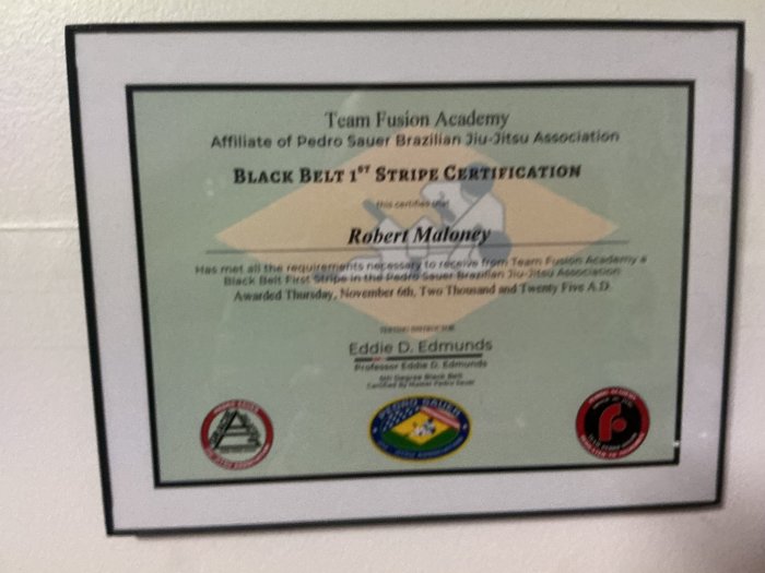 Black belt 1st degree · November 6, 2025 · Promoted by Professor Eddie Edmunds