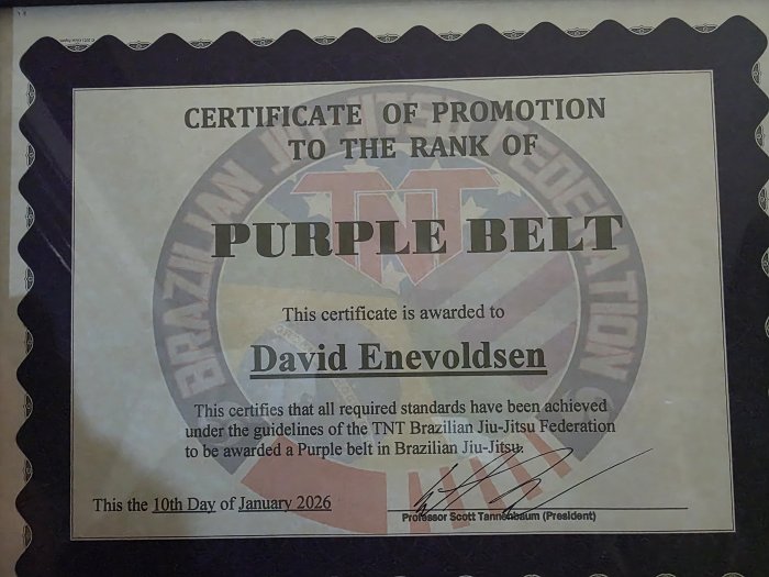 Purple belt · January 10, 2026 · Promoted by Scott Tannenbaum