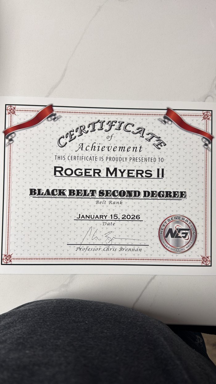 Black belt 2nd degree · January 20, 2026 · Promoted by Chris Brennan