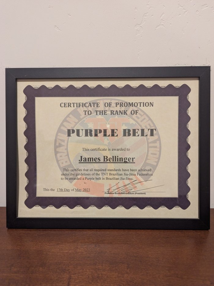 Purple belt · May 17, 2023 · Promoted by Scott Tannenbaum