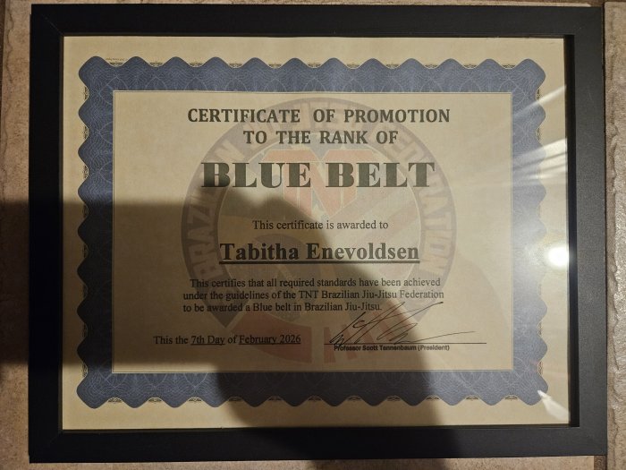 Blue belt · February 7, 2026 · Promoted by Scott Tannenbaum