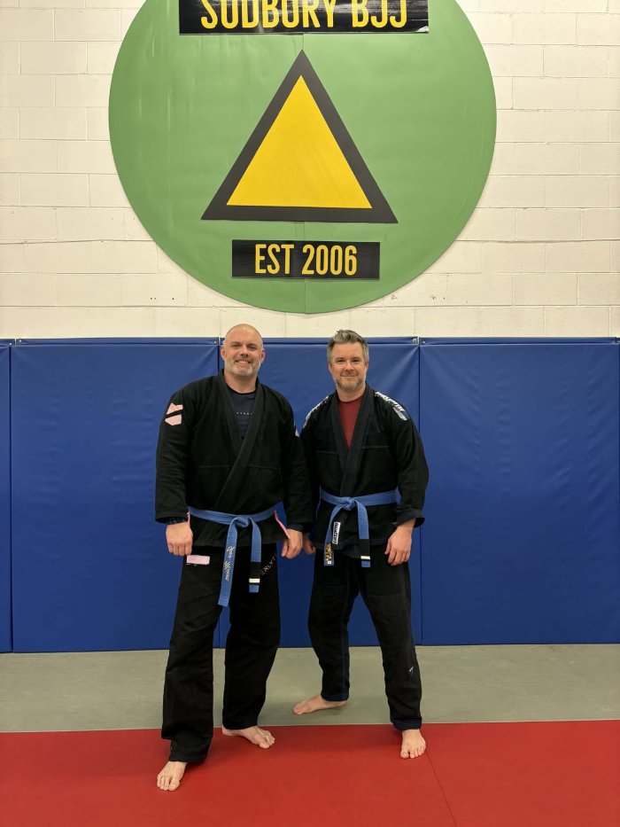 My training partner and I received our first blue belt stripe today March 31, 2026. The work continues and having so much fun in the process :)