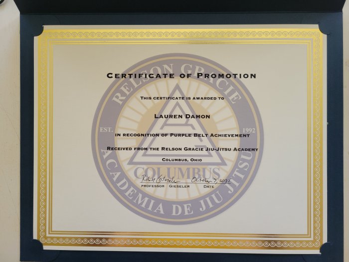 Purple belt certificate