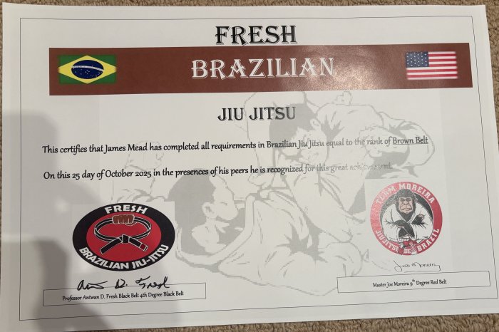 Brown belt · October 25, 2025 · Promoted by Professor Antwan Fresh