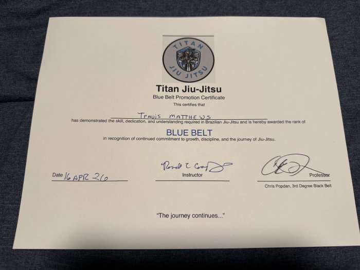 Blue belt · April 16, 2026 · Promoted by Chris Popdan