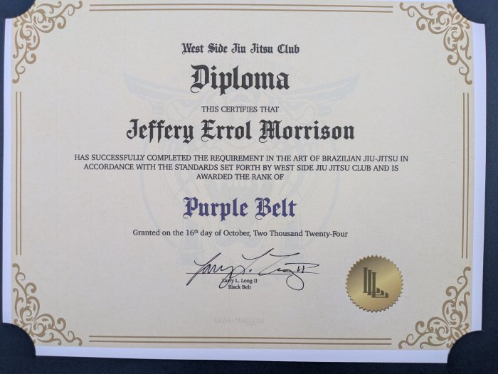 Purple belt · October 16, 2024 · Promoted by Larry Long