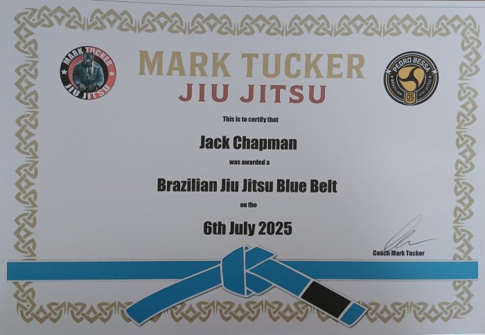 Blue belt · July 6, 2025 · Promoted by Mark Tucker