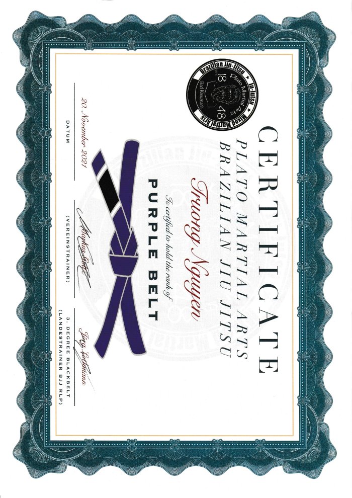 Purple belt · November 20, 2021 · Promoted by Jörg Lothmann