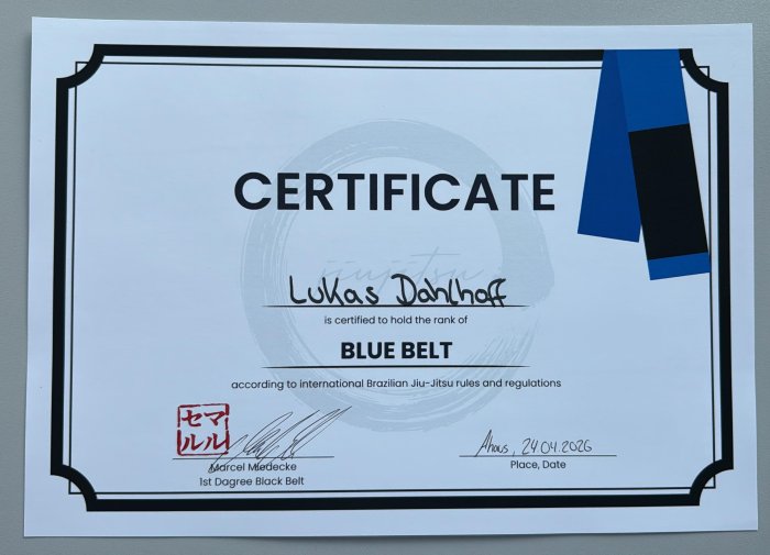 Blue belt · April 24, 2026 · Promoted by Marcel Miedecke
