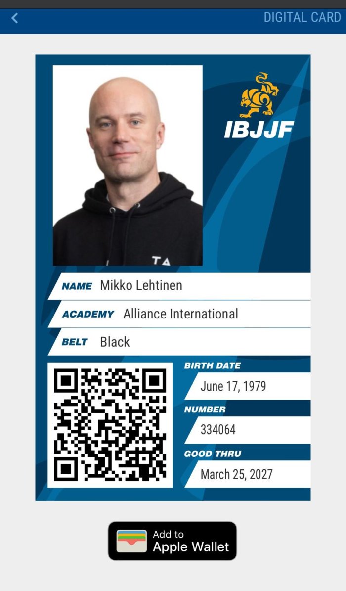 IBJJF registered black belt – Mikko Lehtinen