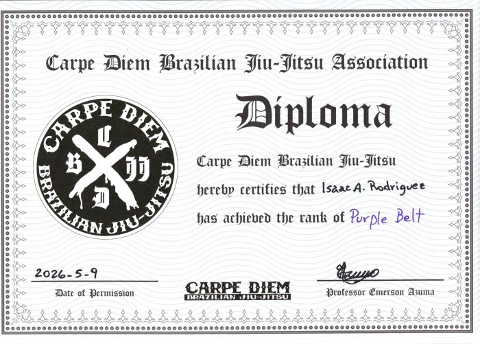 Purple belt · May 9, 2026 · Promoted by Professor Emerson Azuma