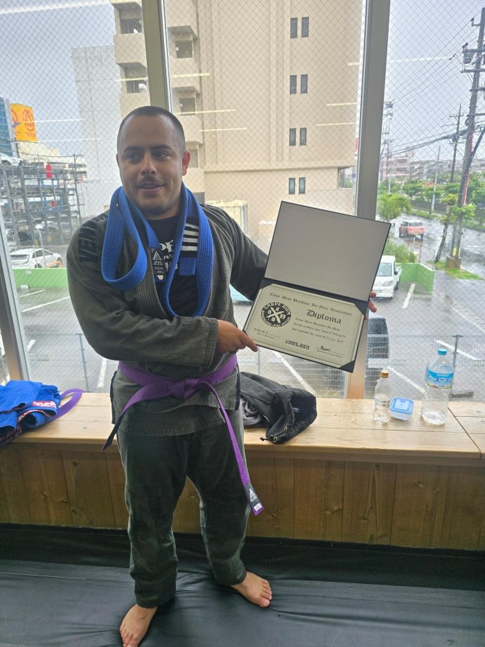 Purple belt · May 9, 2026 · Promoted by Professor Emerson Azuma