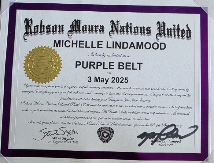 Purple belt · May 3, 2025 · Promoted by Steve Snyder
