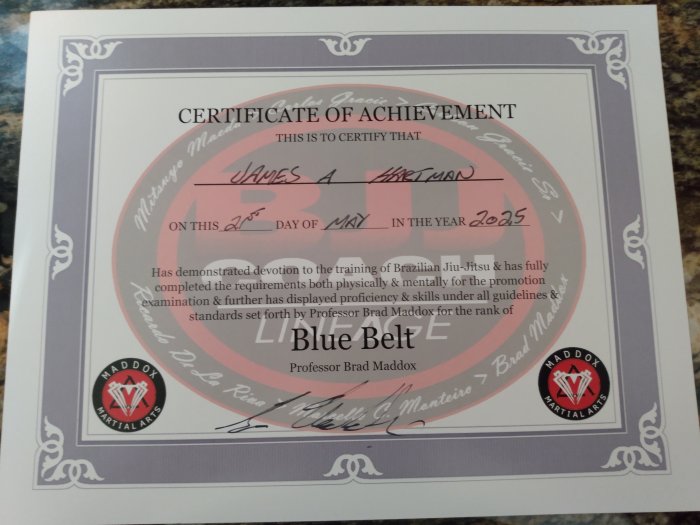 Blue belt · May 21, 2025 · Promoted by Brad Maddox