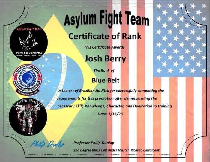 Blue belt · January 13, 2023 · Promoted by Philip Dunlap