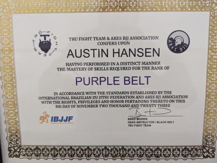Purple belt · November 8, 2023 · Promoted by Brad Morris