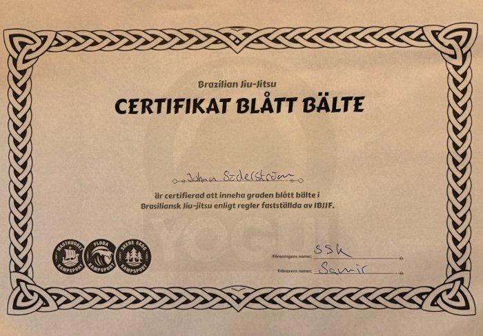 Blue belt · June 1, 2026 · Promoted by Samir Wennström