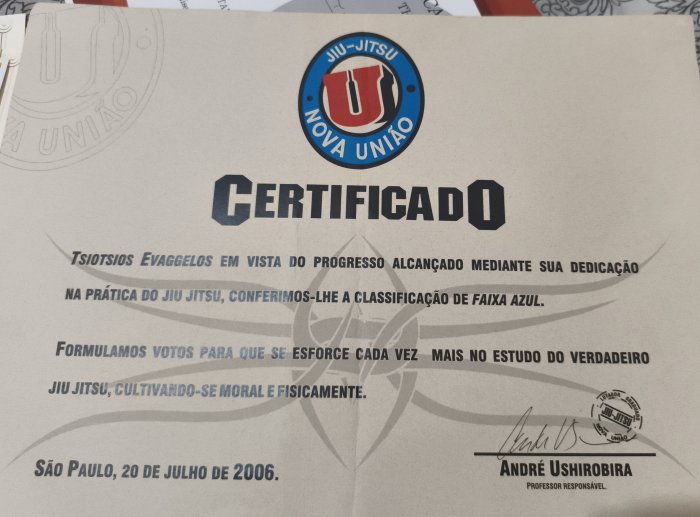 Blue belt · July 20, 2006 · Promoted by Andre Ushirobira
