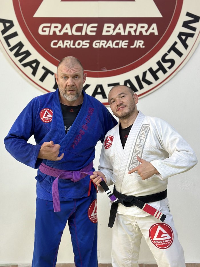 The second stripe — a small step forward and the first milestone in a new family. Proud to represent Gracie Barra and grateful for the guidance of Professor Rustam Balabayev and Coach Rinat Aukhadeyev