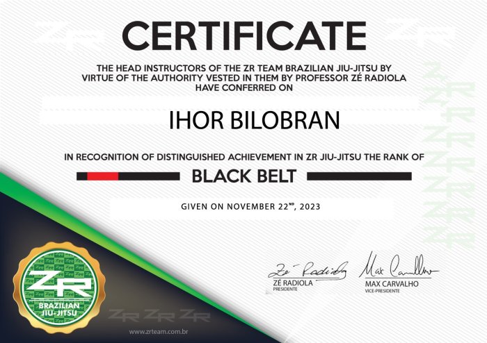 Black belt · November 22, 2023 · Promoted by Vadym Puzanov