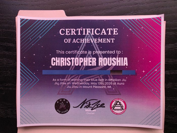 Blue belt · May 13, 2026 · Promoted by Nick Lee