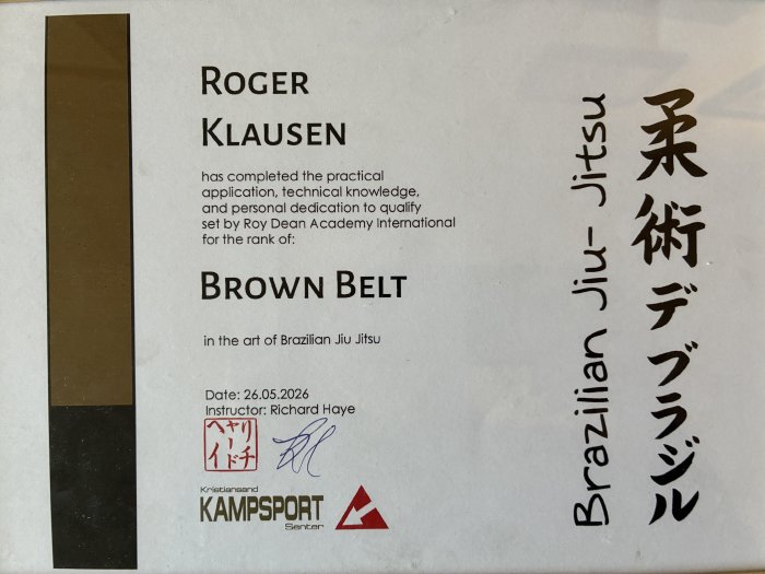 Brown belt · May 26, 2026 · Promoted by Richard Haye