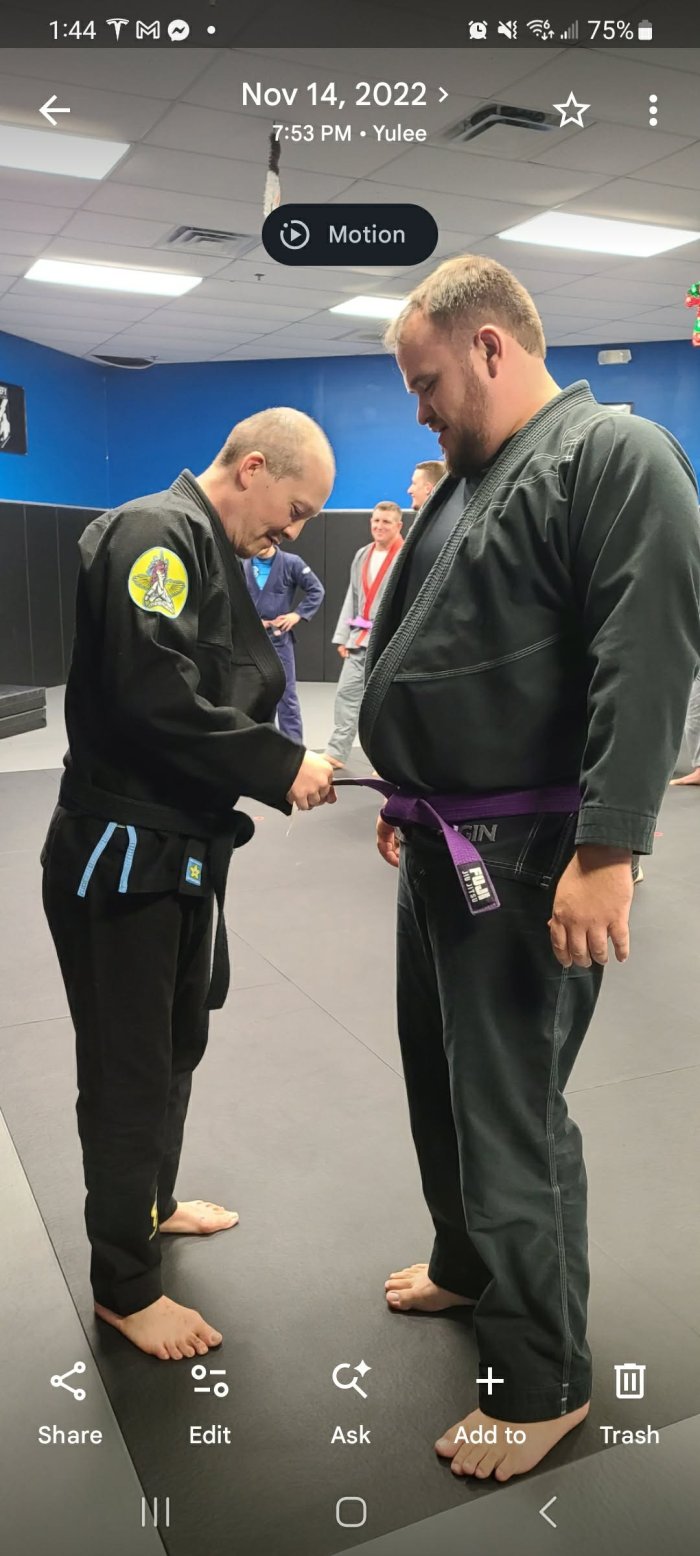 Purple belt · October 11, 2021 · Promoted by Chris Garza