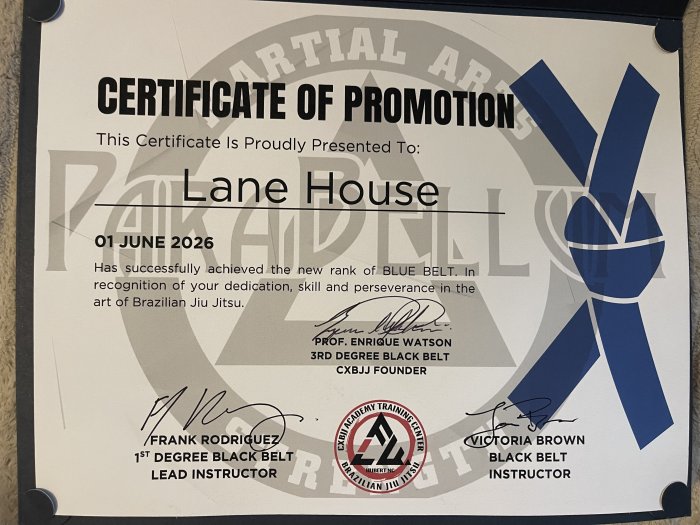 Blue belt · June 1, 2026 · Promoted by Frank Rodriguez