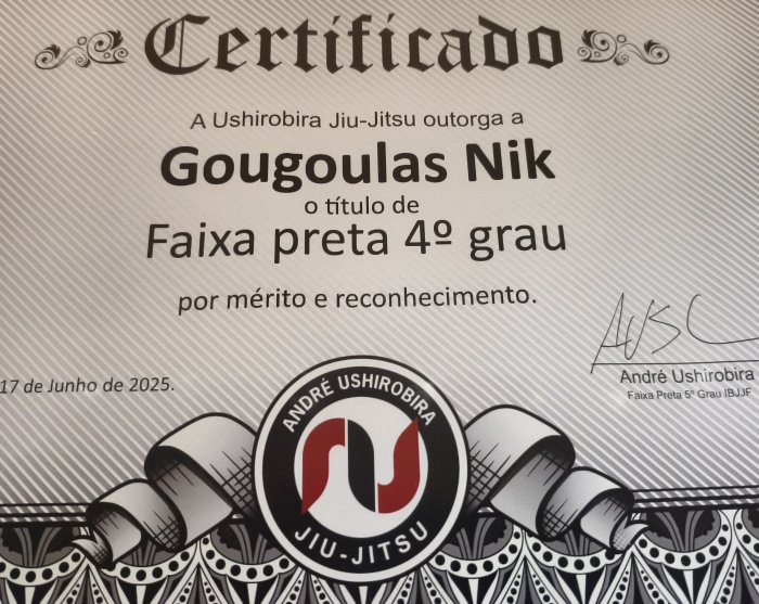 Black belt 4th degree · June 17, 2025 · Promoted by ANDRE LUIS MONROE USHIROBIRA